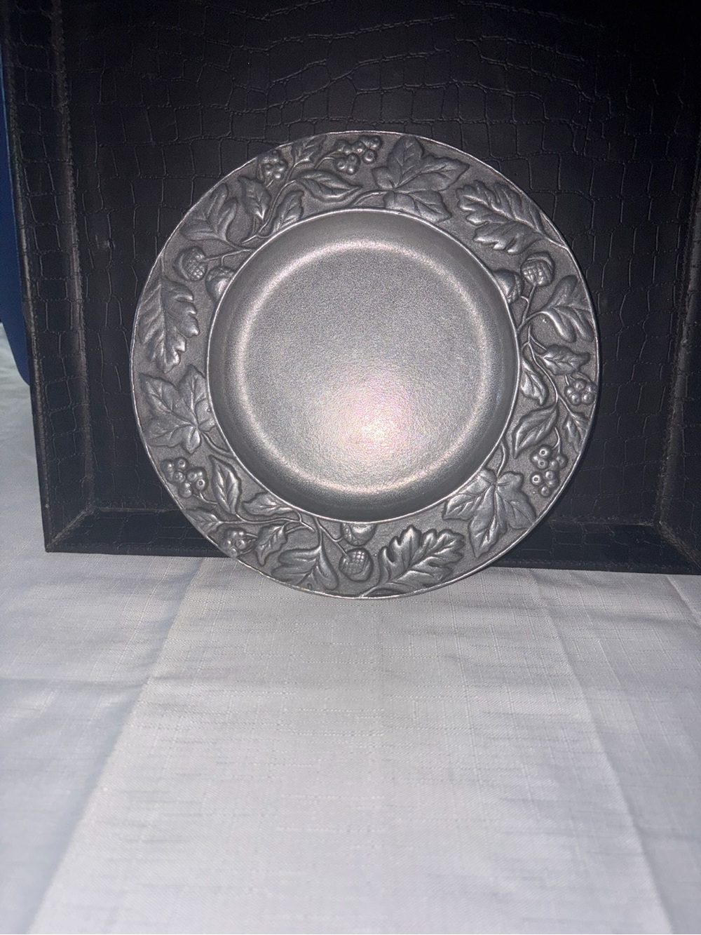 Longaberger 2001 Small Acorn Pewter Tray Round Dish Plaque